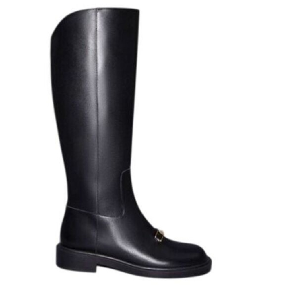Charles & Keith Collection Gabine Sz 6 36 Leather Knee-High Boots Black